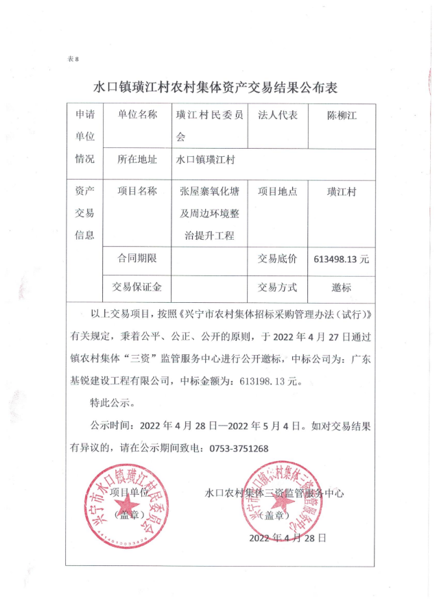 0429興寧市水口鎮(zhèn)璜江村張屋寨氧化塘及周邊環(huán)境整治提升工程結(jié)果公布表.jpg